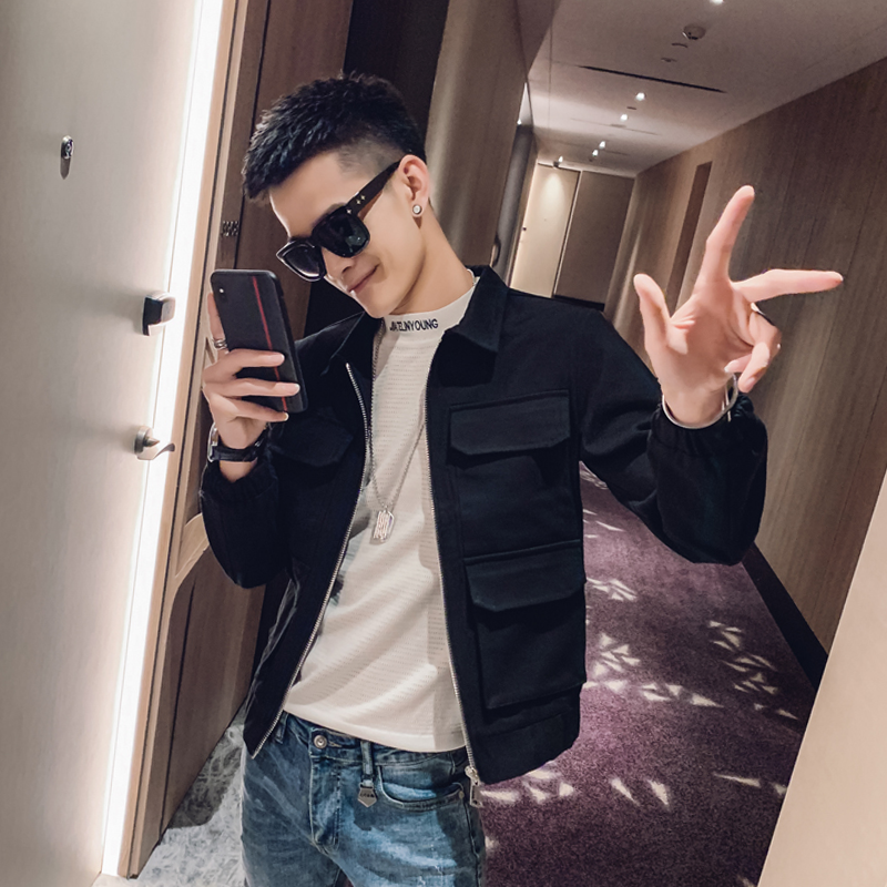 yuansu社会人外套男发型师痞帅潮牌夹克韩版潮流百搭帅气快手网红外衣