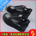 SUNTEK2023夏季新款镂空透气网面女鞋厚底松糕网鞋女内增高全黑色学生T 黑色升级版 35