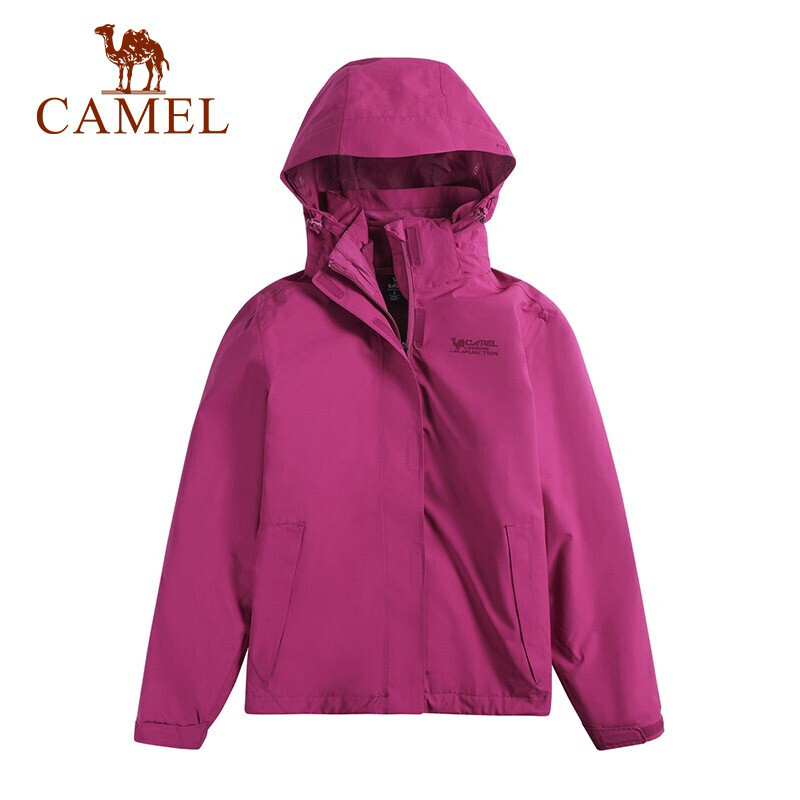 骆驼(CAMEL) 户外女款防风防水抗菌三合一冲锋衣登山外套 A0W118166 药紫红 女 M