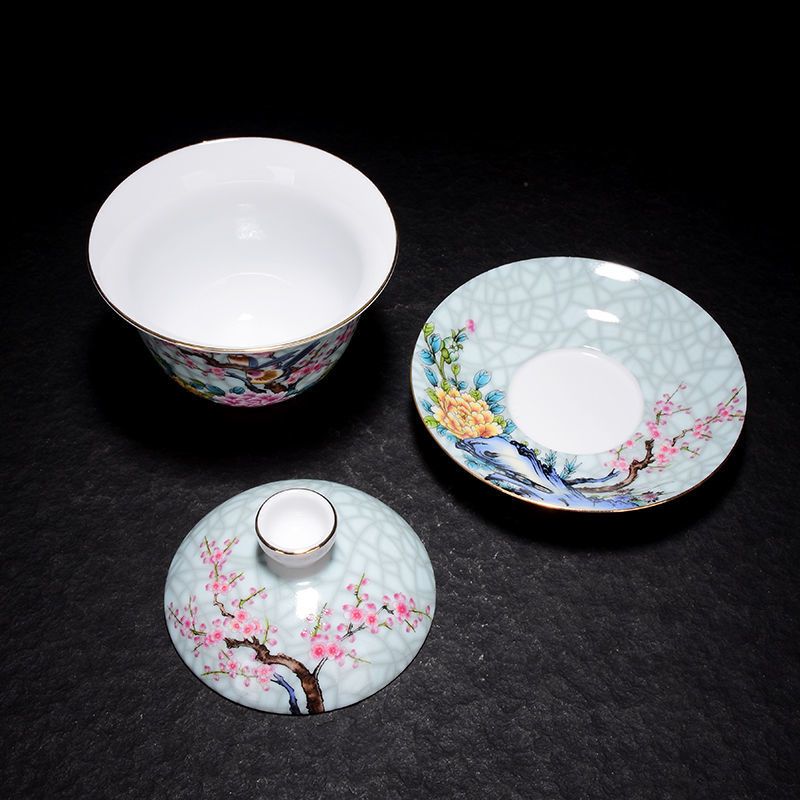 三才盖碗珐琅彩喜上眉梢敬茶杯斗笠杯品茗杯家用茶杯薄胎茶具茶碗 喜上眉梢 茶杯