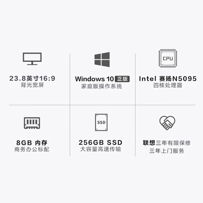 联想(Lenovo)来酷 2488一体机台式机电脑23.8英寸(N100 8G 256G Windows11) 黑高清大图
