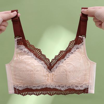 胸罩女聚拢大码内衣女薄款大胸显小无钢圈调整型时尚撞色乳胶文胸肤色