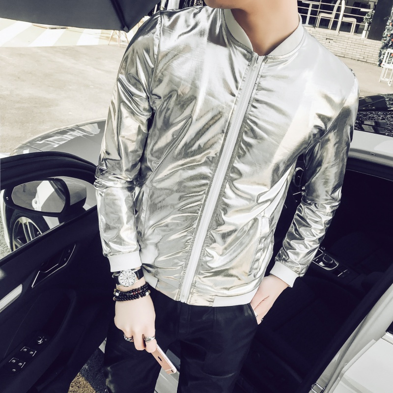 2018春夏小清新型师防晒衣潮个性时尚亮面夜店舞台装男薄款夹克