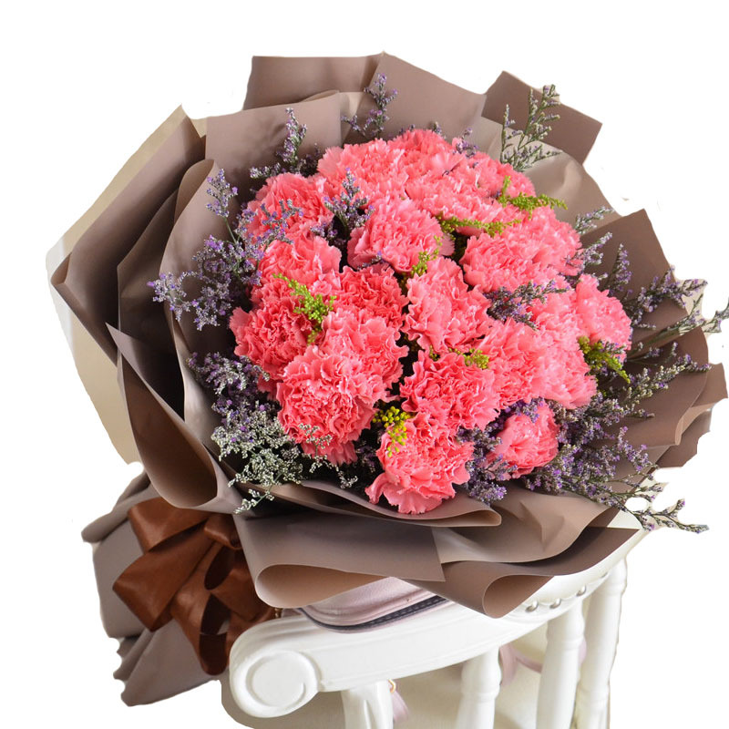 母亲节花束19朵粉色康乃馨情人草全国配送杭州上海北京深圳成都鲜花