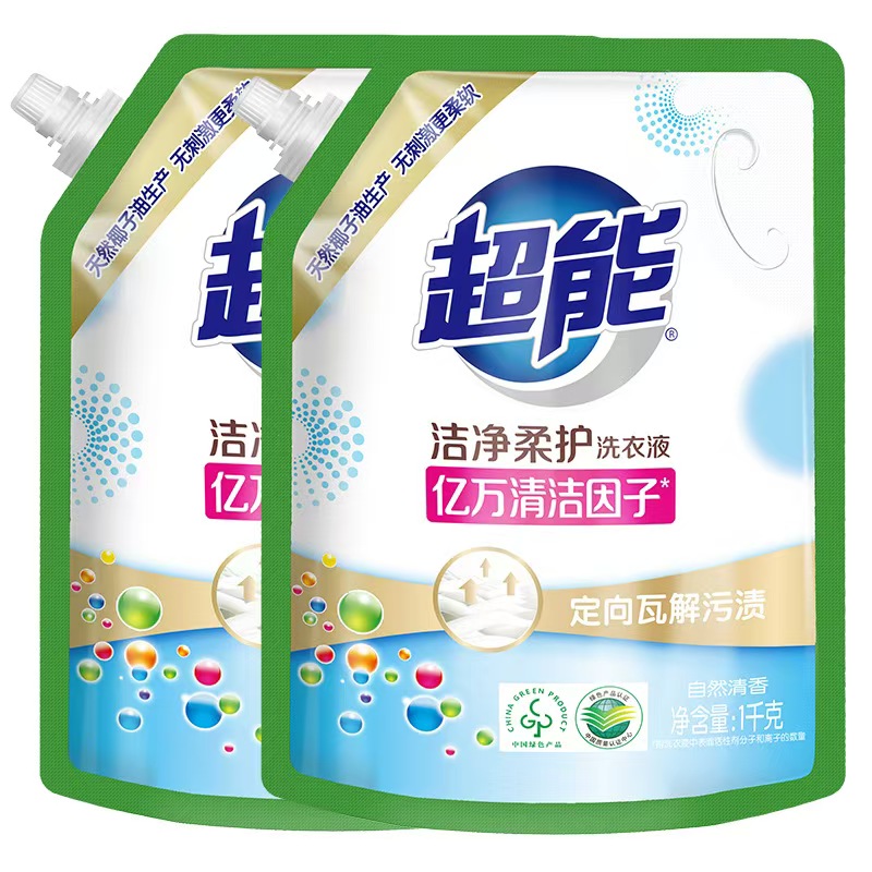 超能植翠低泡洗衣液1kg/袋高清大图