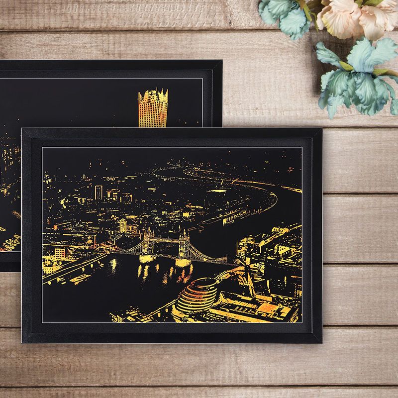 江南套装1刮画1支竹签金色城市夜景刮刮画diy创意手工制作手刮画男女