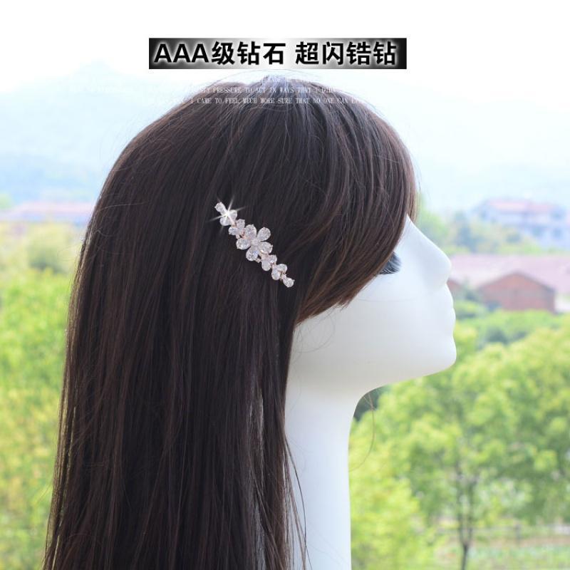 日韩版花朵韩国 AAA级锆石水晶夹顶夹边夹弹簧横夹女头饰品送女朋友老婆生日礼物