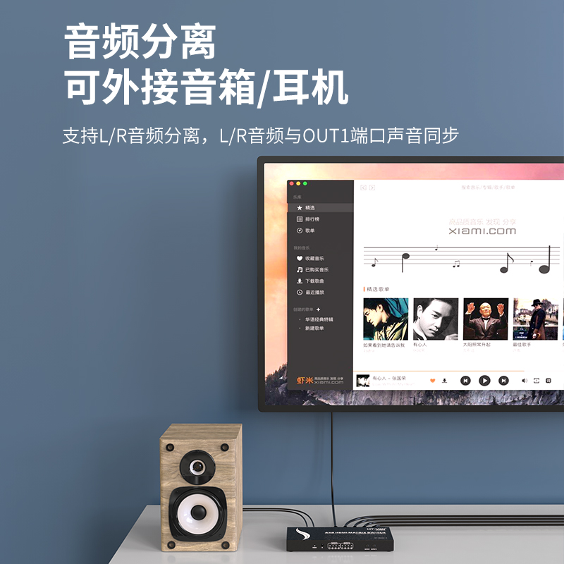 迈拓维矩MT-HD4X2-H高清HDMI2.0矩阵切换器分配器4进2出显示不同画面音视频分离支持4K60HZ高清大图