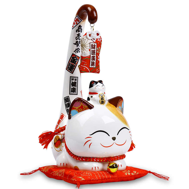 猫摆件财源广进 长尾猫店铺开业送礼创意陶瓷猫 三维工匠猫高清大图
