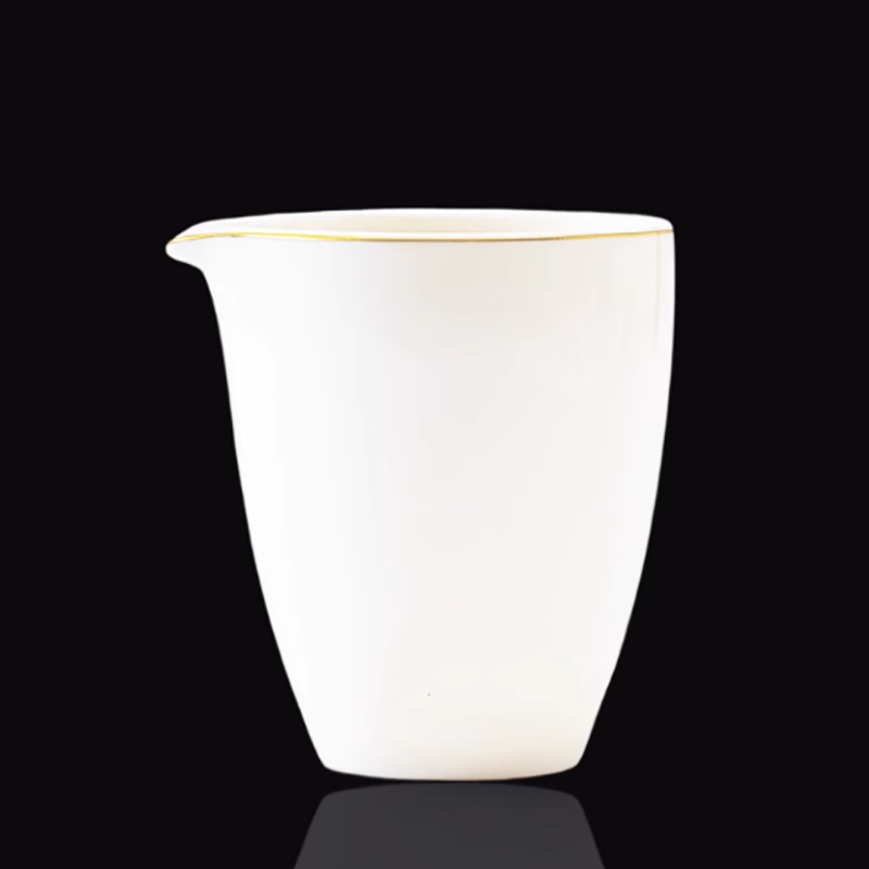 羊脂玉公道杯分茶器茶杯茶海 228ML 描金 口径8.1*高9.6cm