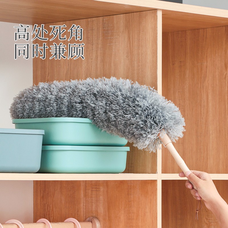 葵雨纤维静电除尘掸吸灰扫灰家用长鸡毛掸子不掉毛打扫神器大扫除 榉木柄-灰色短款 约48cm 加厚 ZY-GF8386高清大图