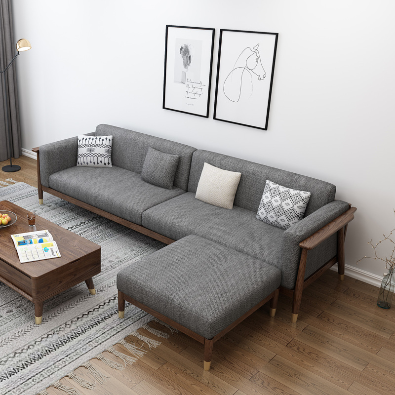 木格尚品北欧全实木布艺沙发现代简约白蜡木可拆洗大小户型胡桃色轻奢