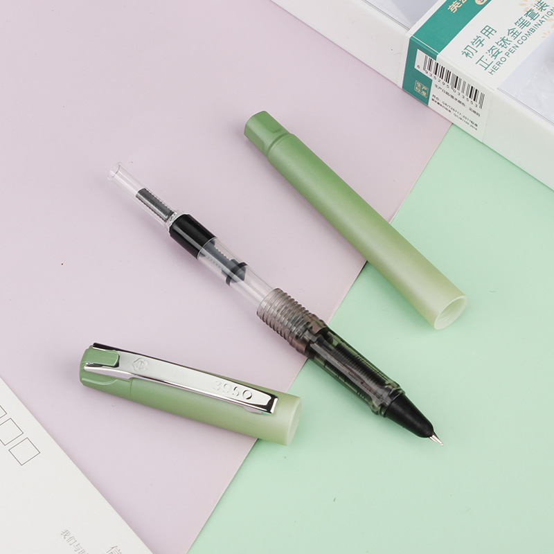HERO英雄钢笔3951清新渐变色可替换墨囊小学生用三年级女生男士墨水暗尖铱金笔练字书写财务特细EF尖0.38mm高清大图