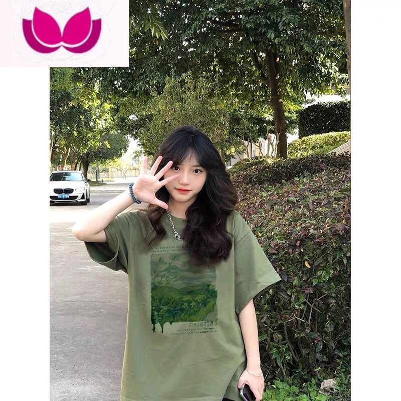 七斓牛油果绿短袖正肩显瘦t恤女夏季潮牌街头美式oversize上衣ins