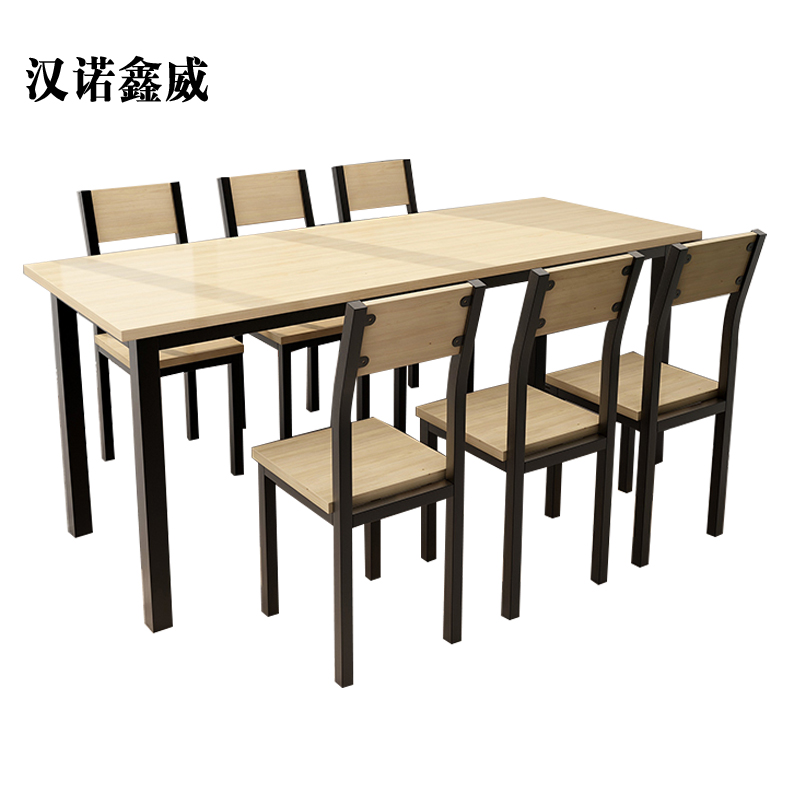汉诺鑫威餐饮快餐小吃店餐桌椅组合长方形饭店奶茶店桌木色6人桌1800*600*750【含椅】
