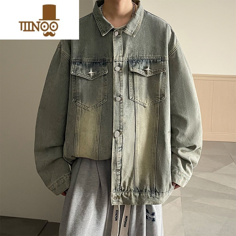 YANXU牛仔外套男款2023新款款复古潮牌青少年高中生牛仔衣秋季夹克高清大图