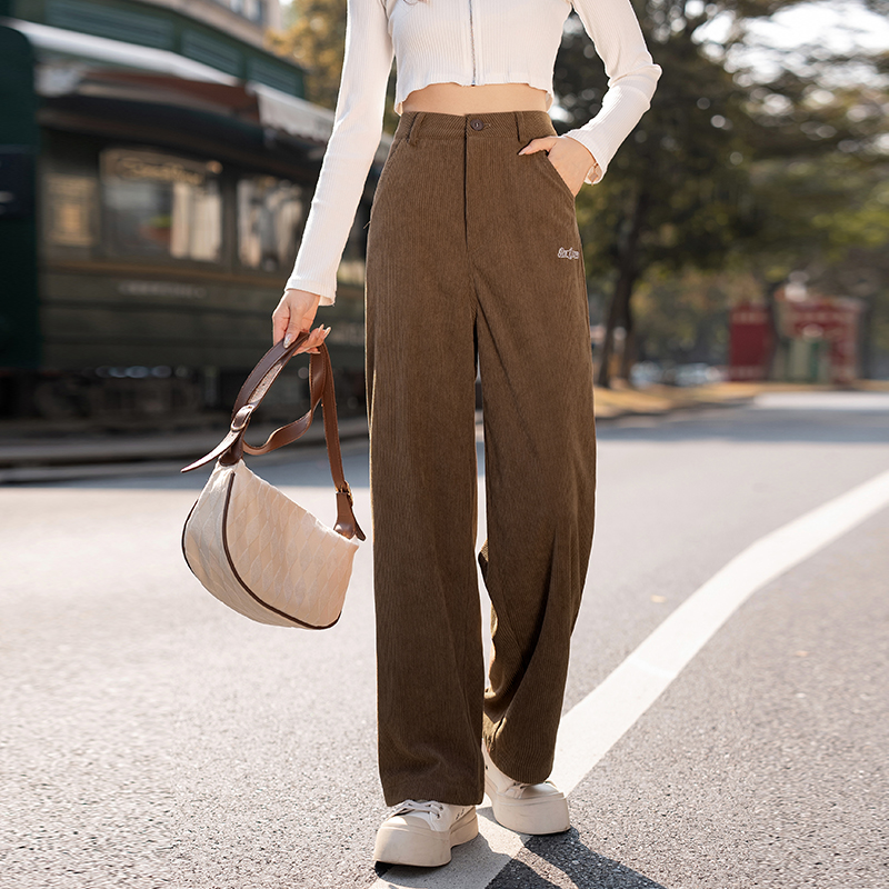 唐狮2023秋冬季新款糯米裤白色休闲长裤女高腰美拉德灯芯绒裤子A_837451 XL 咖色/A款