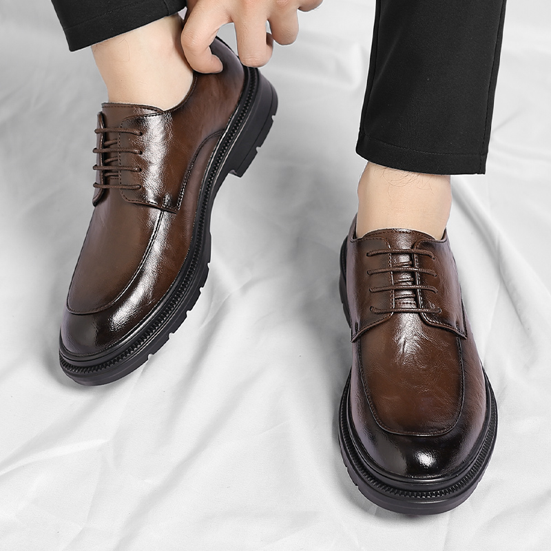 迪罗尼卡38码男士皮鞋商务西装软皮英伦内增高男鞋休闲布洛克结婚新郎鞋高清大图