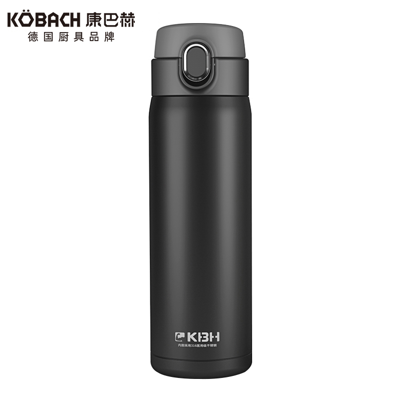 康巴赫（KBH）保温杯 316不锈钢 500ml大容量 黑色