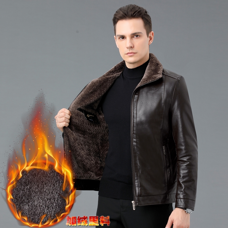 掉皮包换 加绒加厚海宁真皮皮衣男皮毛一体外套羊羔毛皮草男装毛领防寒服大衣中年皮夹克男中年皮夹克男冬装外套爸爸装加厚高清大图