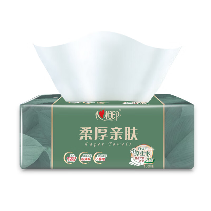 心相印 柔厚亲肤抽纸卫生纸 3层100抽*18包 DT100RHQF高清大图