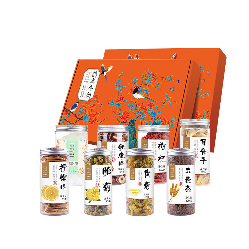 姚朵朵食品礼盒百合干红枣片枸杞冰糖胎菊鹊喜今朝款花茶935g高清大图