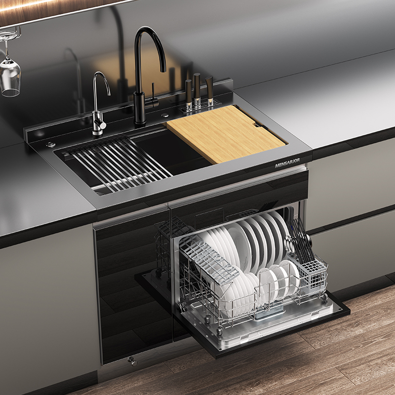 美仕杰集成水槽洗碗机家用厨房消毒柜全自动烘干刷碗机单水槽一体柜