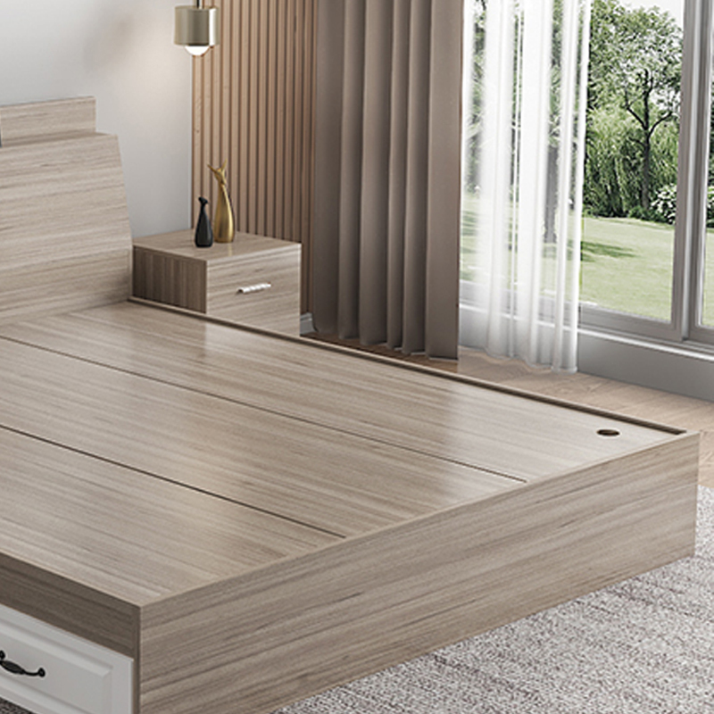 乙壬榻榻米板式床员工床公寓单人床双人床灰橡木色[斜靠抽屉款]1200mm