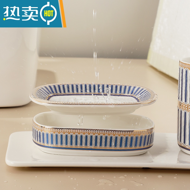 敬平肥皂架肥皂盒陶瓷欧式沥水皂盒创意卫生间香皂盒轻奢风香皂置物架 金边瓷白/皂盒高清大图