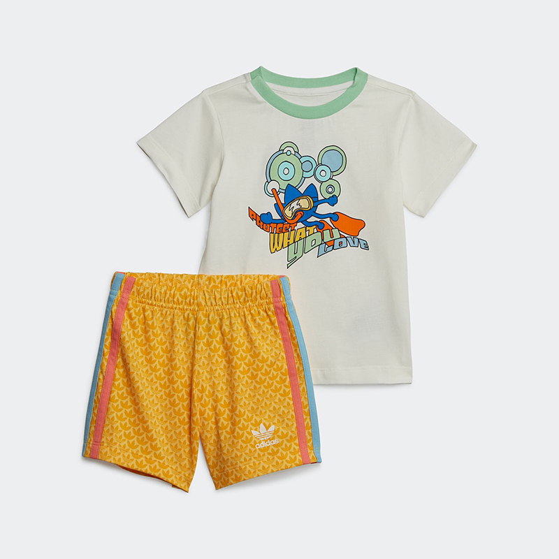 adidas童装罗纹圆领短袖短裤套装男童ib8614视频