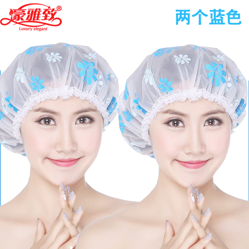 浴帽女洗澡成人加厚防水帽可爱发膜专用护理沐浴家用厨房防油烟帽 三维工匠 蓝色+橙色