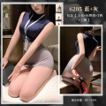霏慕禁欲系OL秘书制服套装紧身包臀短裙女式性感情趣内衣夫妻房事床上衣服6205 蓝+灰【上衣+包臀裙+T裤+工牌】6205 均码