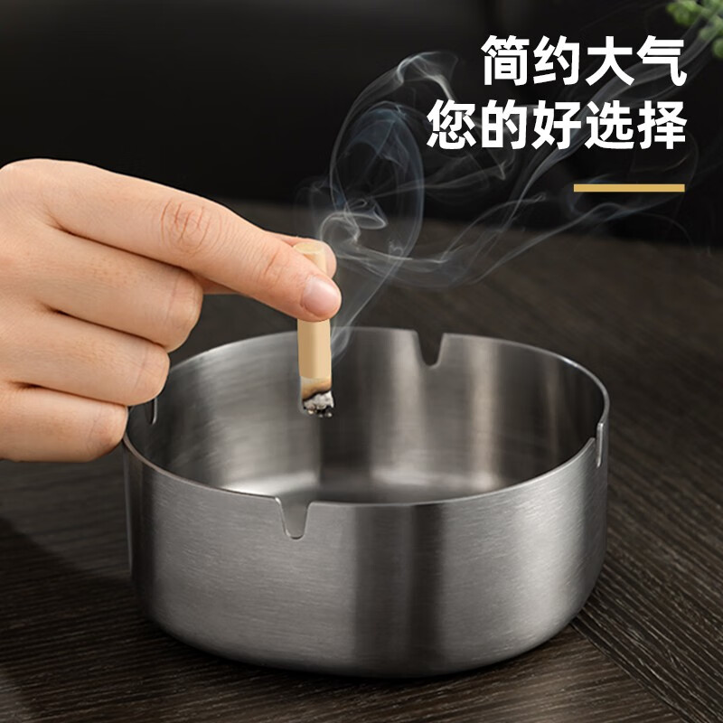 得力(deli) 烟灰缸 客厅办公透明玻璃缸 简洁大方 白色 LQ172不锈钢圆角(12*12*4.8mm)高清大图