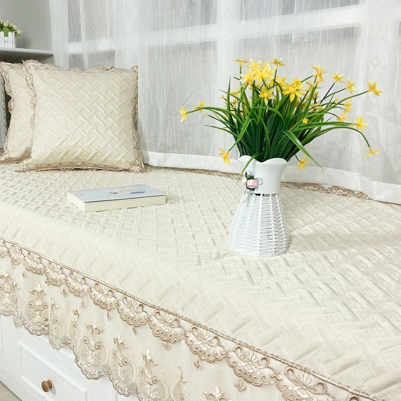 汐岩阳台垫子飘窗垫薄款阳台榻榻米垫子可机洗落地窗毯定做窗台垫夏季 富贵-米色(100+15裙摆)*210cm一条