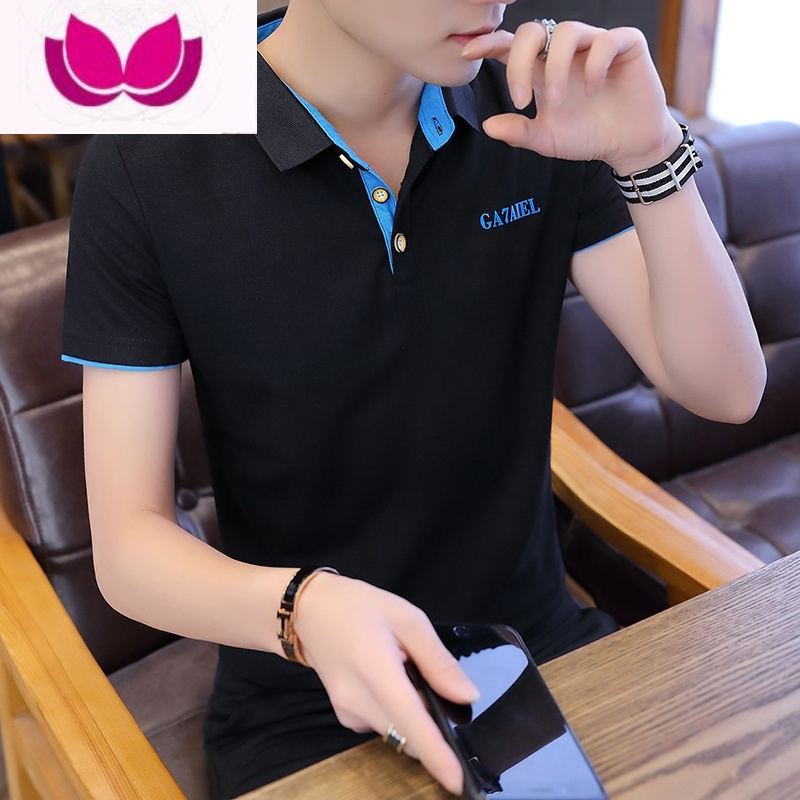 七斓夏季男士有领短袖t恤衫衬衫带领子tx休闲衣服男装宽松翻领polo衫