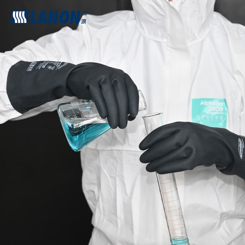 3M 兰浪SR300进口氯丁橡胶防化手套防有机溶剂耐酸碱工业实验室劳保 XL高清大图