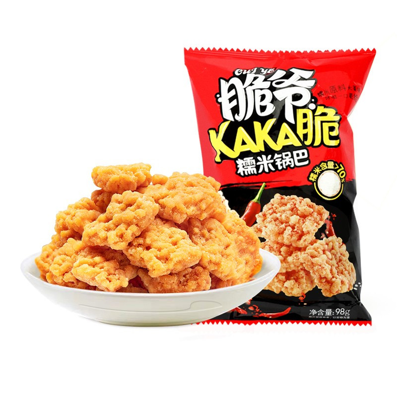 来伊份脆爷糯米锅巴98g*3袋 麻辣蟹黄咸蛋黄味零食小吃 糯米锅巴(麻辣味)高清大图
