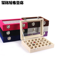 带盖绒布小号珠宝箱戒指盘耳钉耳环盘首饰盒项链手链首饰收纳首饰盒子板扣可视收纳盒子饰品戒指项链夹收纳盒子