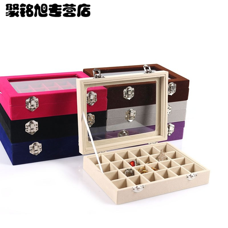 带盖绒布小号珠宝箱戒指盘耳钉耳环盘首饰盒项链手链首饰收纳首饰盒子板扣可视收纳盒子饰品戒指项链夹收纳盒子