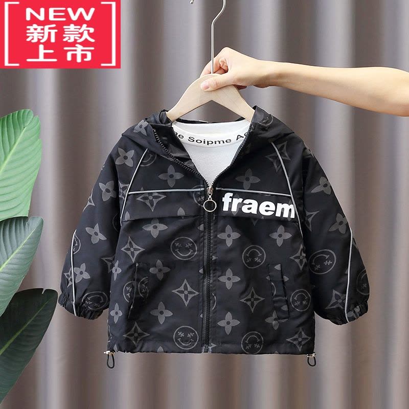 可莉允男童外套秋冬装男新款洋气宝宝秋装上衣儿童时髦棉衣风衣男孩加绒棉服图片