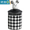 敬平熊公仔牙签盒家用陶瓷牙签筒牙线棉签收纳盒罐创意黑白棋盘牙签桶 魔方-条纹黑色