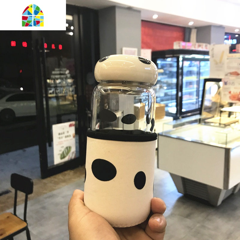 创意蘑菇玻璃杯 便携带盖过滤茶漏带杯套茶杯 学生情侣男女水杯 FENGHOU
