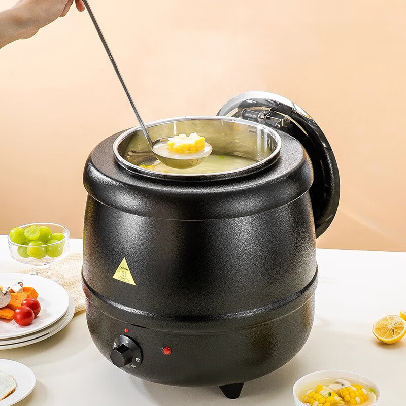 自助餐电子暖汤煲商用不锈钢电加热保温汤锅酒店早餐暖粥锅暖汤炉 13L不锈钢色-直型暖汤煲高清大图