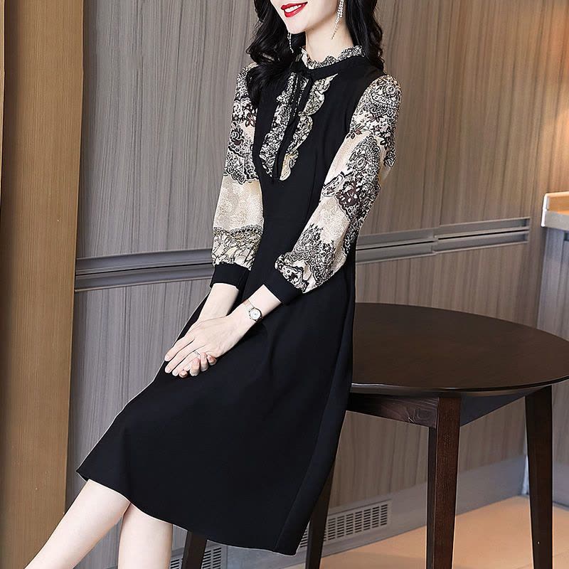 2021秋季新款连衣裙时尚大码宽松显瘦A字裙长袖荷叶边中长款裙子莎丞图片