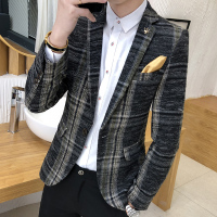 莎丞 2021春秋季新款男士西装格子韩版修身青年小西服休闲英伦外套单西潮