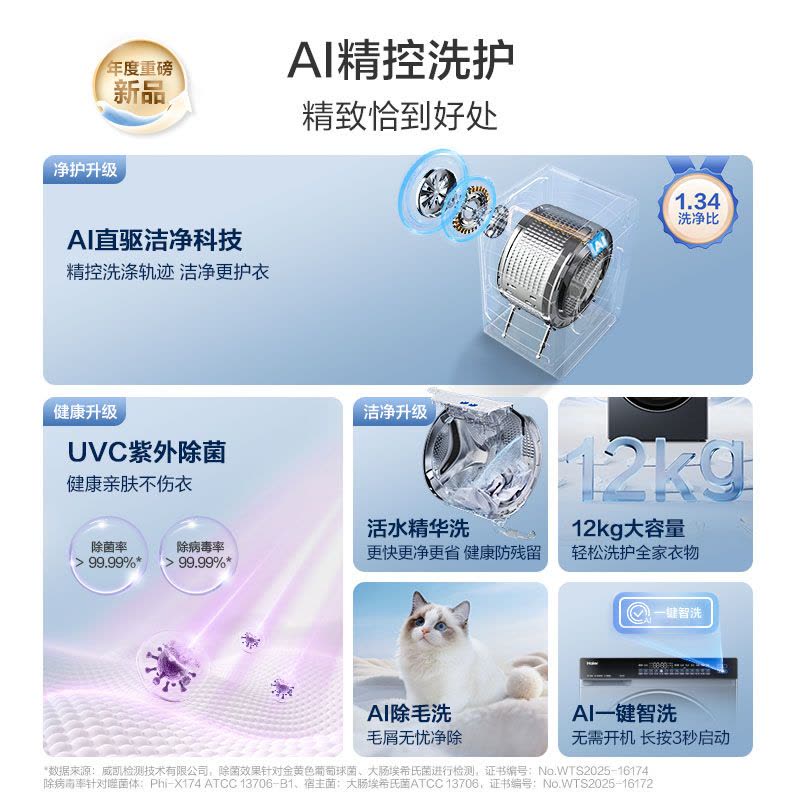 海尔(Haier) 云溪4.0 12公斤 直驱变频 活水精华洗 双智投 紫外线除菌 滚筒洗衣机 582HU1图片