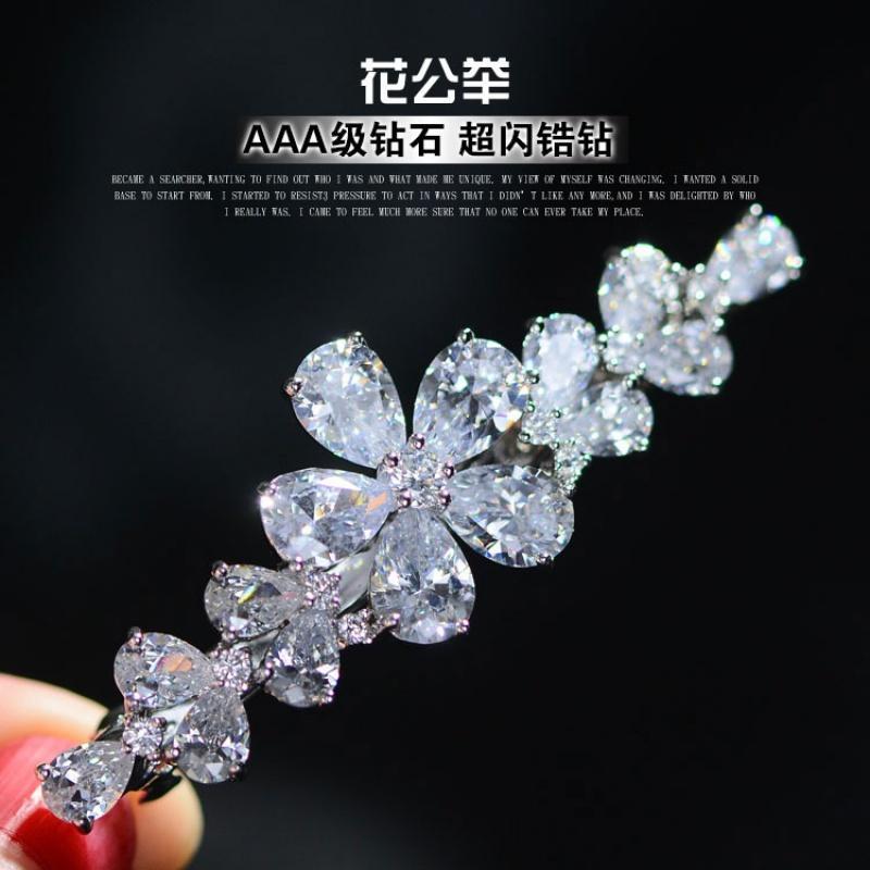日韩版花朵韩国 AAA级锆石水晶夹顶夹边夹弹簧横夹女头饰品送女朋友老婆生日礼物