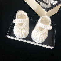 婴儿鞋子毛线鞋手工编织鞋宝宝春夏款新生儿步前鞋0-6个月公主鞋 奶白色鞋子 9厘米《0-3月宝宝》
