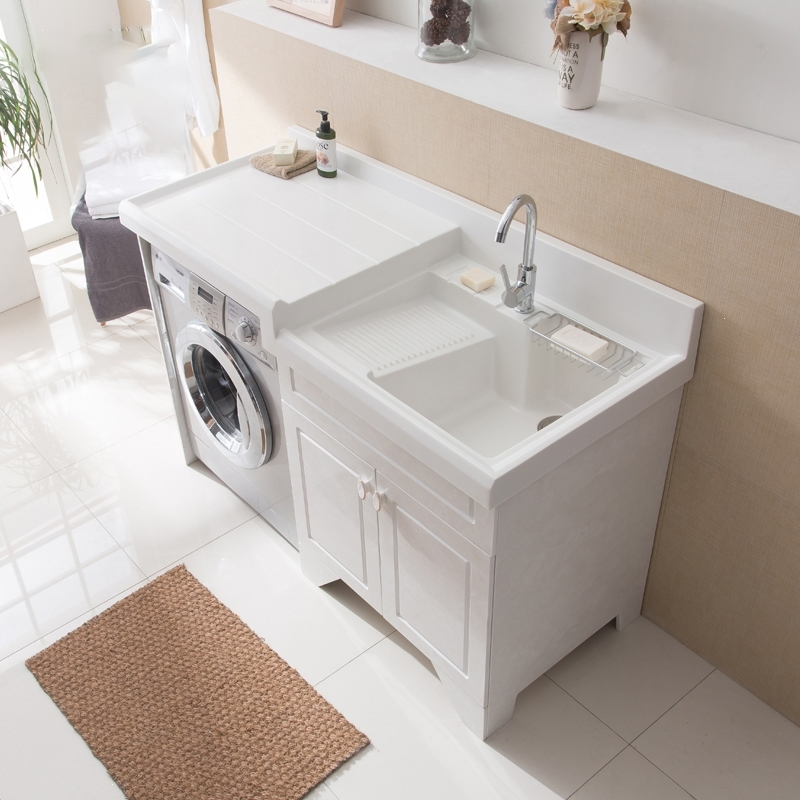 全石材整体金刚石阳台洗衣柜石英石台面带搓衣板玉石滚筒洗衣机池 1米