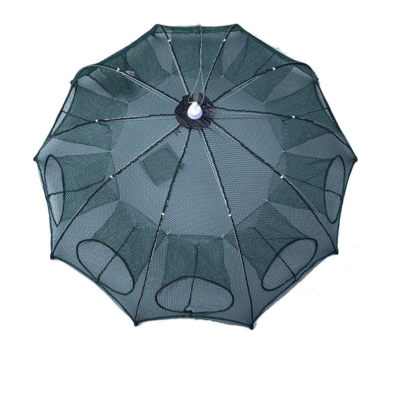 精品加粗加厚4孔赠品10包诱饵地箜网鱼逮鱼笼花篮自动捕笼伞型形折叠